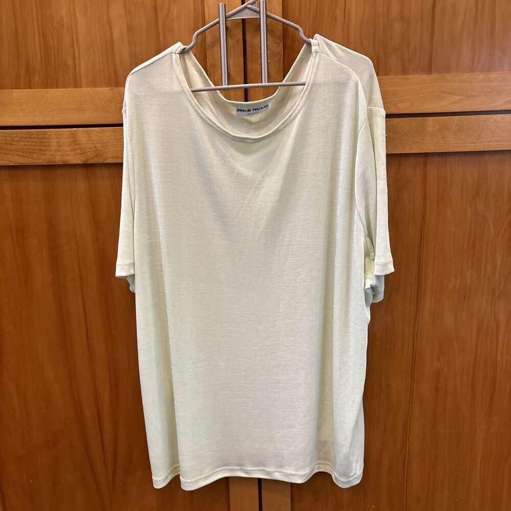 Sharon Anthony Top 3X Lime GreenStretch Short Sleeve Blouse Women Vintage Pullon